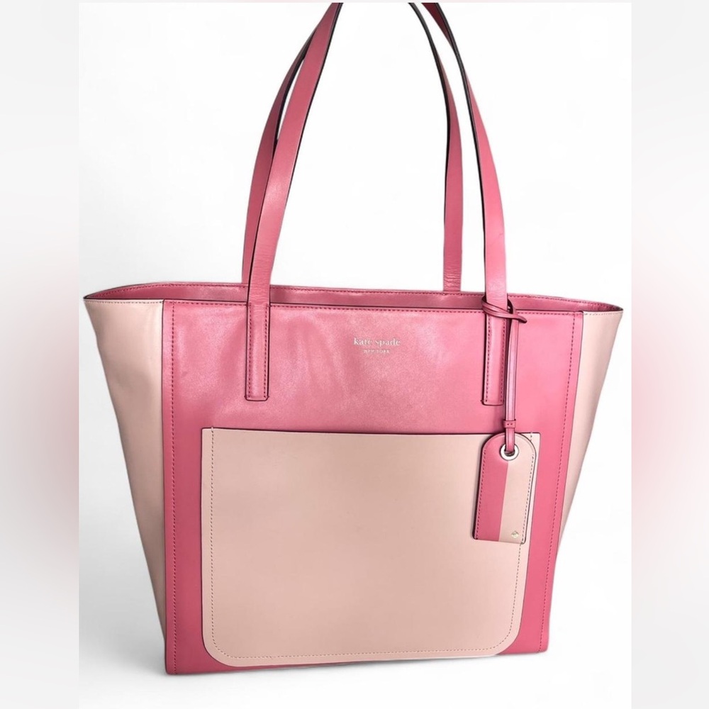 Kate Spade Lalena Large Pink Color Blocked Leather  Tote EUC